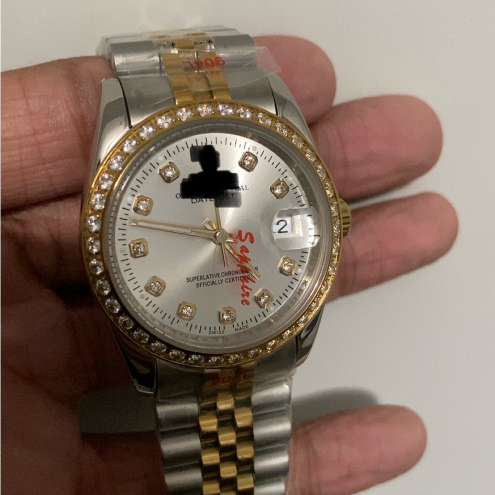 Luxury Men automatic stainless steel simulated diamond bezel and dial watch